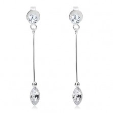 925 silver earrings, thin stick, two clear Swarovski crystals