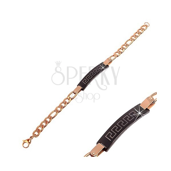 Bracelet made of 316L steel, big shiny links in copper colour, black tag