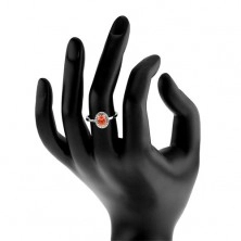 925 silver ring, dark orange oval zircon, clear glistening rim