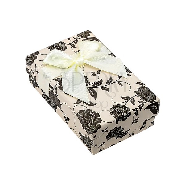 Box for set or chain, beige-black with motif of flowers