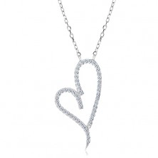 Necklace made of 925 silver, asymmetric heart with clear zircons