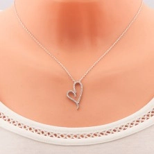 Necklace made of 925 silver, asymmetric heart with clear zircons