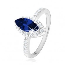 Ring made of 925 silver, grain in dark blue colour with clear zircon border
