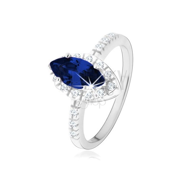 Ring made of 925 silver, grain in dark blue colour with clear zircon border