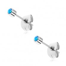 Steel earrings in silver colour with round synthetic opal, 5 mm