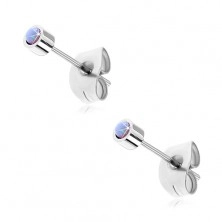 Steel earrings in silver colour with round synthetic opal, 5 mm