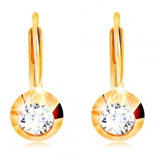 585 gold earrings - round glossy mount, cut clear zircon