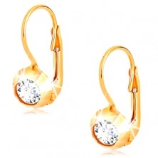 585 gold earrings - round glossy mount, cut clear zircon