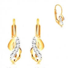 585 gold earrings - shiny bicoloured waves with clear zircons