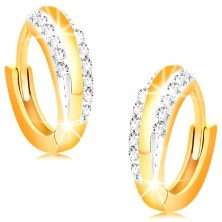 Hinged snap earrings made of 14K gold - shiny circles with clear zircon lines