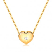 Brilliant necklace made of yellow 14K gold - heart with clear diamond, chain