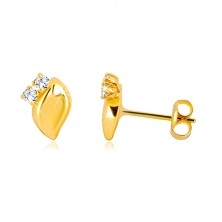 Diamond earrings made of yellow 14K gold - two clear brilliants, shniy leaf