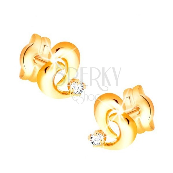 Brilliant 585 gold earrings - contour of asymmetric heart, diamond in clear colour