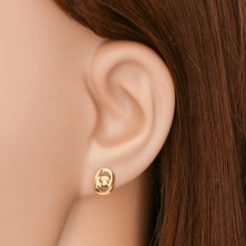 Earrings made of yellow 14K gold - two joined circles, brilliant in the middle