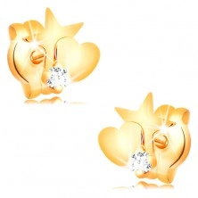 585 gold diamond earrings - star and heart, round clear brilliant