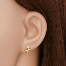 Earrings made of 14K gold - glossy clear diamond in shiny hoop, strip made of white gold 