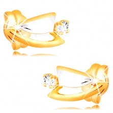 Diamond earrings made of 14K gold - bicoloured triangles, clear briliant