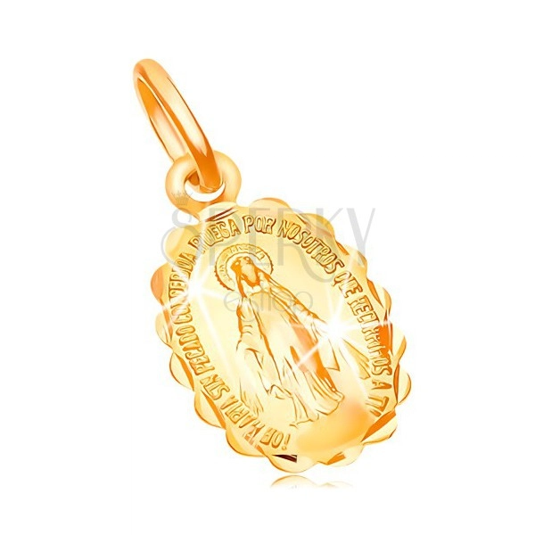 Pendant made of yellow 14K gold - two-sided locket with Holy Mary