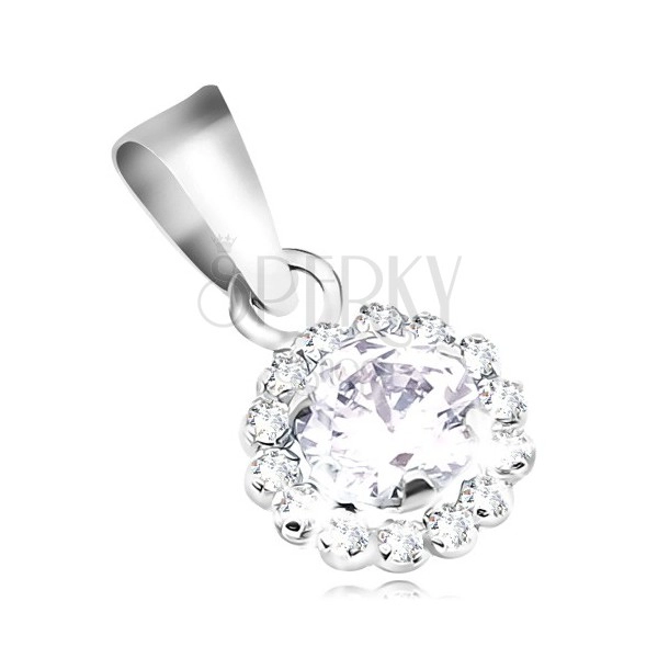 Pendant made of white 14K gold - glossy zircon flower in clear colour