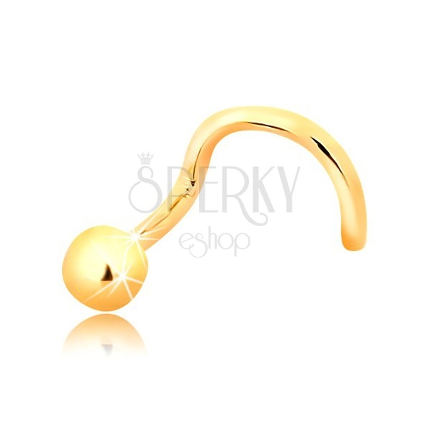 585 gold curved nose piercing - shiny ball, 2,5 mm