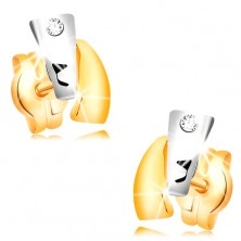 Diamond 14K gold earrings - bicoloured arcs, clear brilliant
