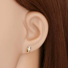 Diamond 14K gold earrings - bicoloured arcs, clear brilliant