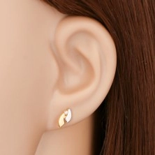 14K gold earrings with sparkly diamond, bicoloured arcs, studs