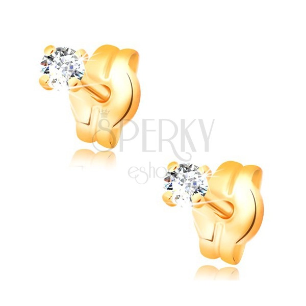Earrings made of yellow 14K gold - round clear zircon, 2 mm