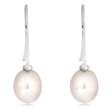 Earrings made of white 14K gold - white oval pearl on hook