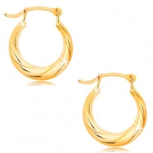 Round earrings made of yellow 14K gold - motif of twisted rope, high gloss