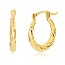 Round earrings made of yellow 14K gold - motif of twisted rope, high gloss