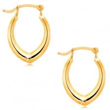 Earrings made of yellow 14K gold - pointed horseshoe, shiny smooth surface