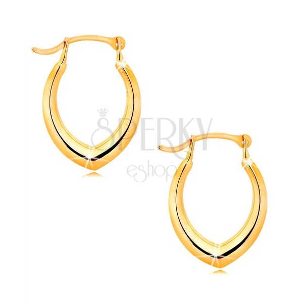 Earrings made of yellow 14K gold - pointed horseshoe, shiny smooth surface