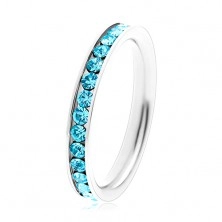 Ring made of surgical steel - round zircons in aquamarine colour