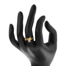 Steel ring in gold colour, star and round clear zircon