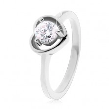Ring made of 316L steel in silver colour, heart contour, clear zircon