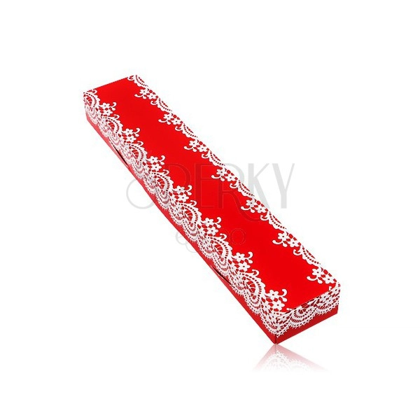 Red gift box for chain or bracelet, pattern of white lace
