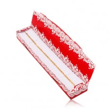 Red gift box for chain or bracelet, pattern of white lace