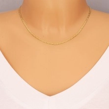 Gold chain - small flat shiny links divided by pin, 450 mm