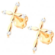 585 gold diamond earrings - Latin cross, clear brilliants