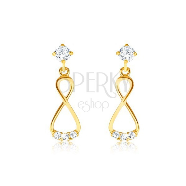 Brilliant 585 gold earrings - dangling eight, clear diamonds