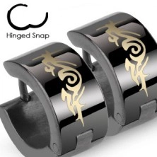 Huggie black steel earrings - tribal ornament