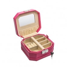 Pink leatherette jewellery box 2 in 1, shiny metal clasp