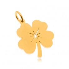 Pendant made of sugical steel in gold colour, big four-leaf clover with cutout