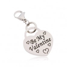 Keychain, surgical steel, heart with inscription Be My Valentine
