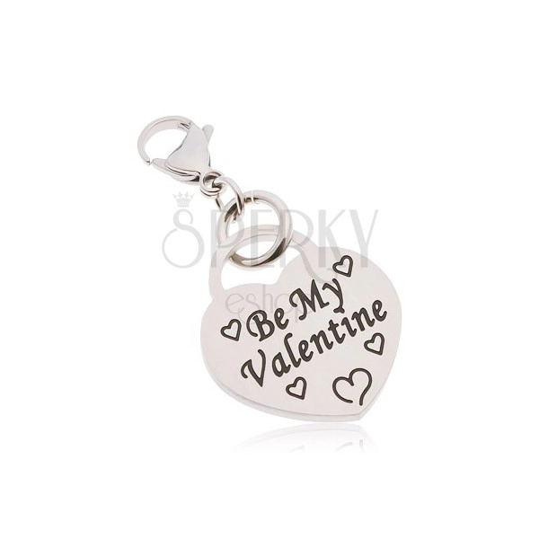 Keychain, surgical steel, heart with inscription Be My Valentine