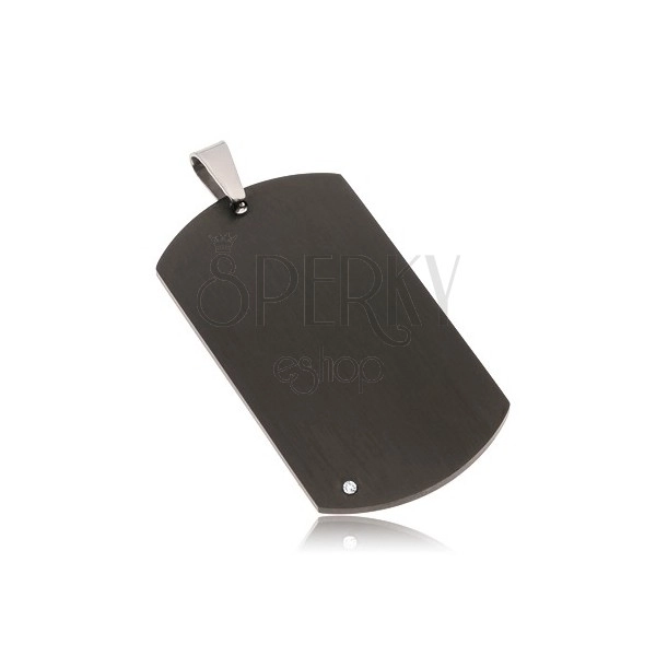 Black steel pendant - matt rectangular tag with clear zircon