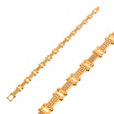 Surgical steel bracelet in gold colour with Greek key and zircons
