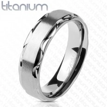 Titanium ring with matt centre and shny wavy borders, 6 mm