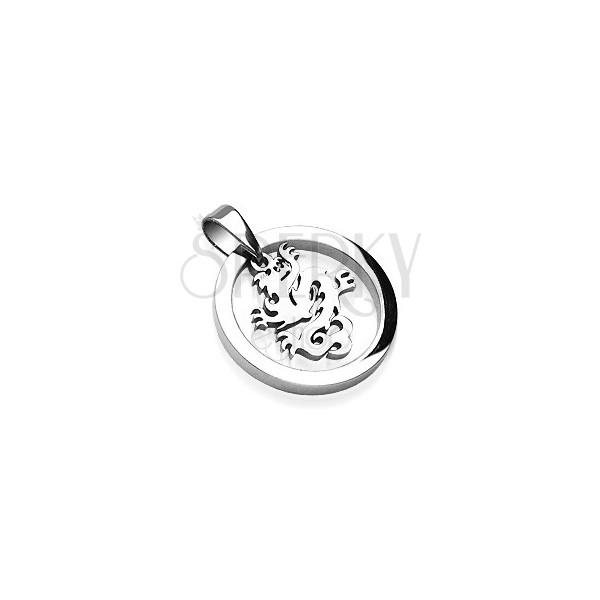 Stainless steel circle pendant with dragon